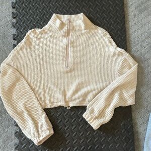Miss Sparkling Waffle Knit Half Zip Cropped Pullover